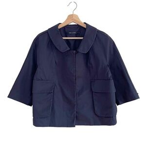 Sofie D’Hoore Boxy Cropped Button Front Cotton Jacket Navy Blue 38 Medium